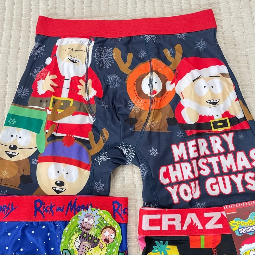 Mens 3pk Christmas Boxer Briefs South Park Rick and Morty‎ SpongeBob Size Medium